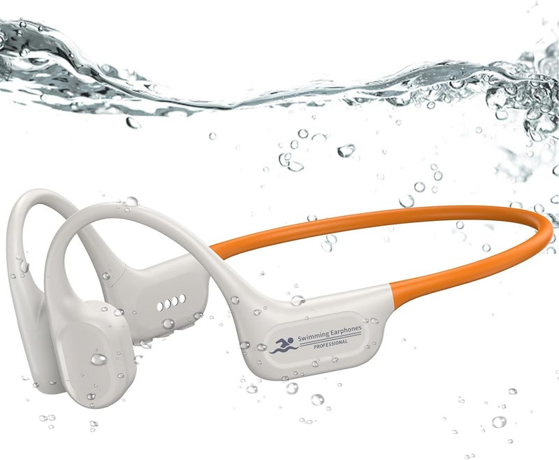 Hostena Swimming Headphones IP68 Waterproof, Open Ear Bone Conduction Underwater Headphones Bluetooth 5.4& MP3 with 32GB Memory Card, Soft/Skin/Lightweight Sound Swim Earbuds-SurfAudio(Orange) - Image 1